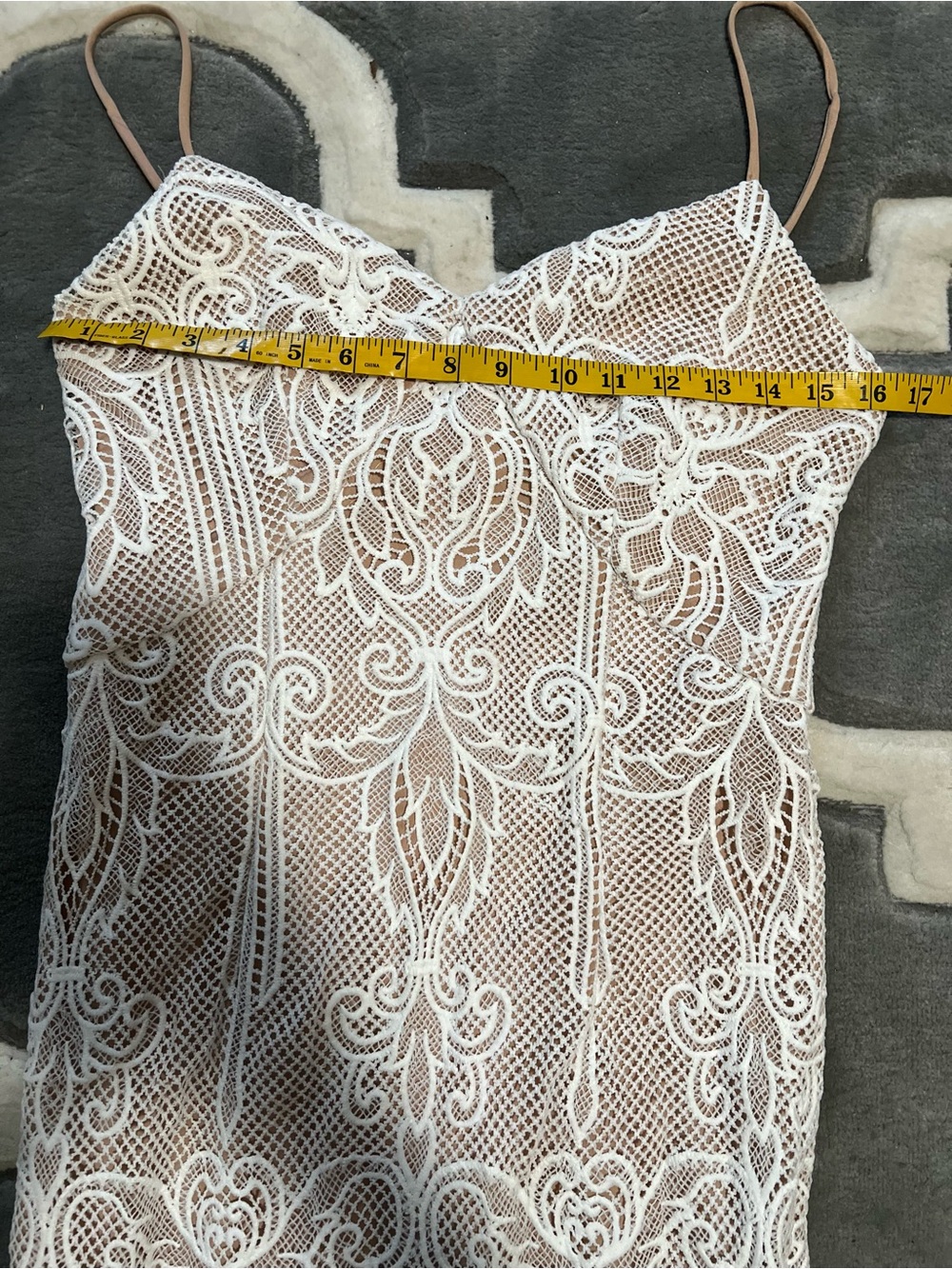Windsor White Lace High-Low Spaghetti Strap Dress - Picture 3 of 8